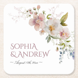 Elegante rustikale Wildblumen Hochzeit Rechteckiger Pappuntersetzer
