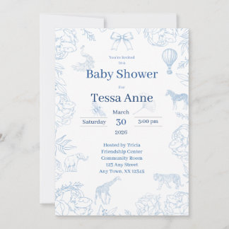 Elegante Safari in Blau - Baby Shower Einladung
