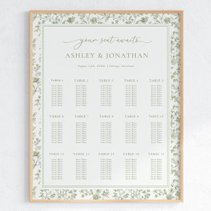Elegante Sage Chinoiserie Hochzeitssortierung Poster