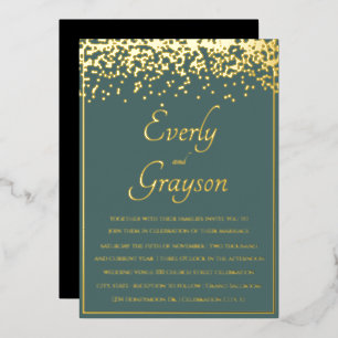 Elegante Sage Forest Green Gold Confetti Wedding Folieneinladung