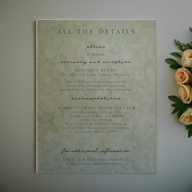 Elegante Sage Gold-Hochzeitungs-Detailkarten Einladung (Von Creator hochgeladen)
