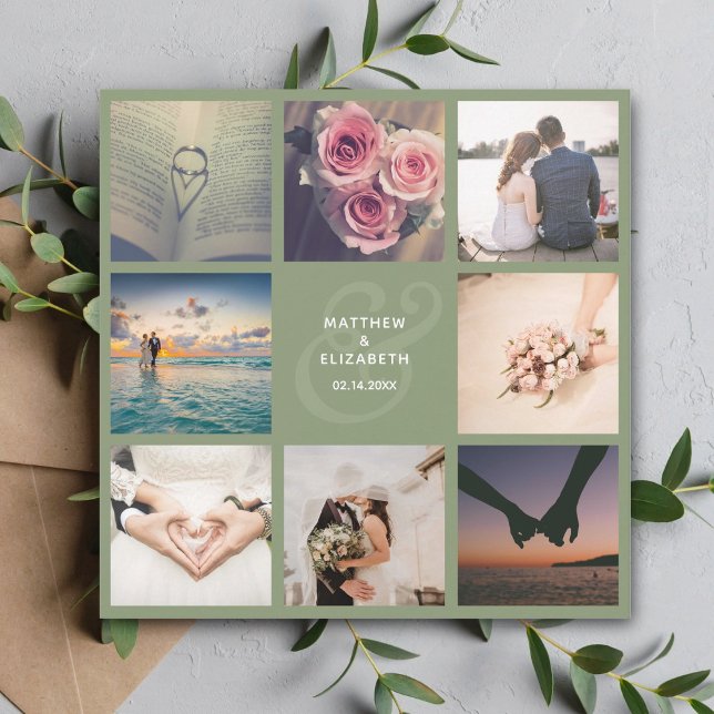 Elegante Sage Green Ampersand Foto Collage Hochzei Save The Date (Von Creator hochgeladen)