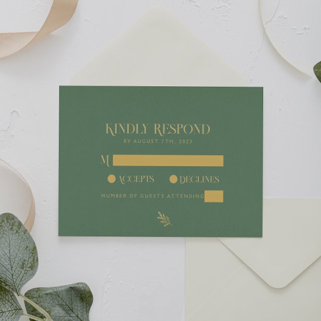 Elegante Sage Green and Gold Wedding RSVP Karte (Von Creator hochgeladen)
