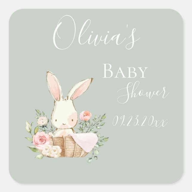Elegante Sage Green Baby Dusche Einladung Quadratischer Aufkleber (Vorderseite)