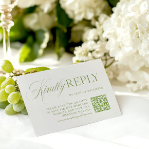 Elegante Sage Green & Beige QR Code RSVP Card Karte