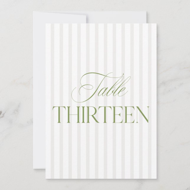 Elegante Sage Green & Beige Wedding Tischnummer (Rückseite)