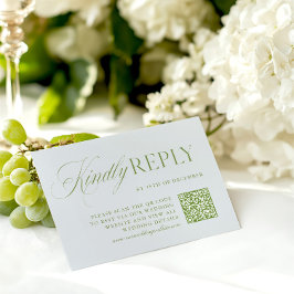 Elegante Sage Green & Blue QR Code RSVP Card Karte