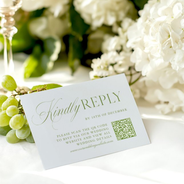 Elegante Sage Green & Blue QR Code RSVP Card Karte (Elegant Sage Green & Blue QR Code RSVP Card)