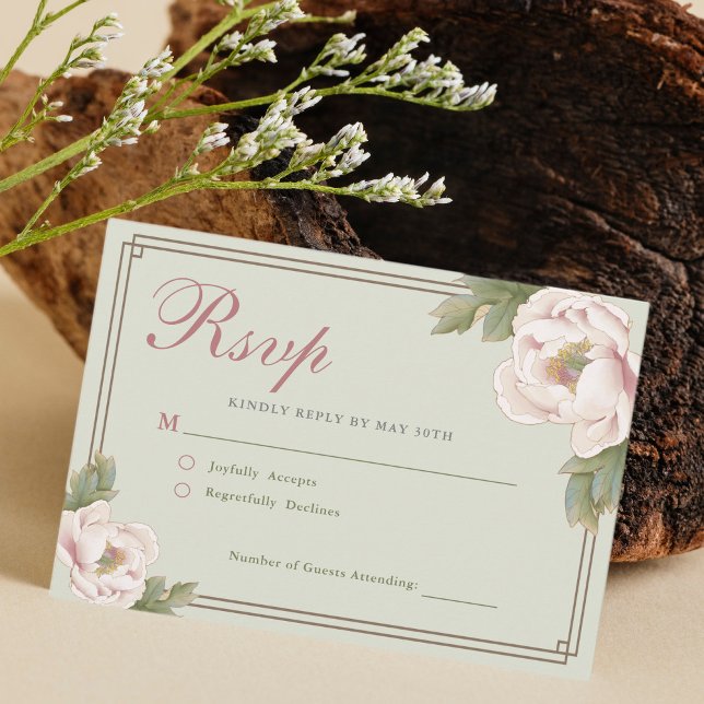 Elegante Sage Green Blush Peony Floral Wedding RSV RSVP Karte (Von Creator hochgeladen)