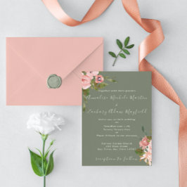 Elegante Sage Green Blush Pink Blumenzehen Einladung