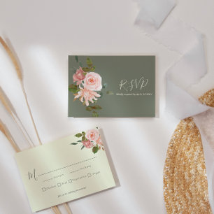 Elegante Sage Green Blush Pink Blumenzehen RSVP Karte