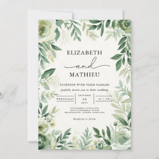 Elegante Sage Green Botanical Floral Wedding Einladung