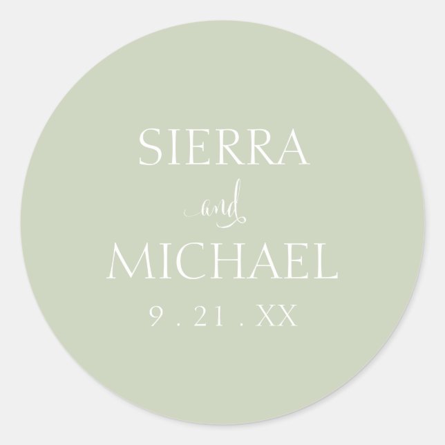 Elegante Sage Green Botanical Wedding Runder Aufkleber (Vorderseite)