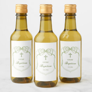 Elegante Sage Green Bow Wappen Taufe Weinetikett