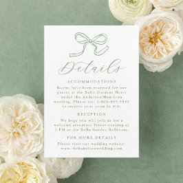 Elegante Sage Green Bow Wedding Details Begleitkarte
