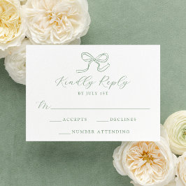 Elegante Sage Green Bow Wedding RSVP Karte