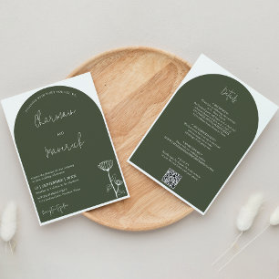 Elegante Sage Green Budget QR Code Hochzeit Einladung