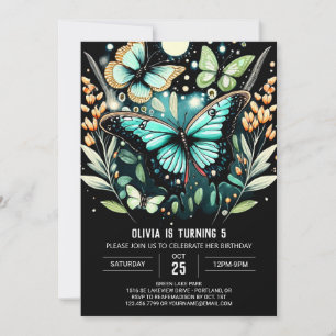 Elegante Sage Green Butterfly Geburtstag Einladung