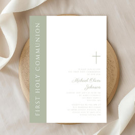 Elegante Sage Green Cross Erste Heilige Kommune Einladung