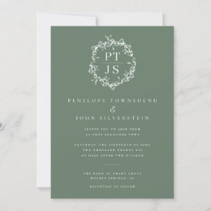 Elegante Sage Green Double Monogram Wedding Einladung