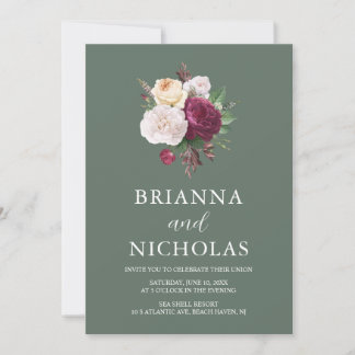 Elegante Sage Green Floral All in One Wedding Einladung