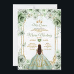 Elegante Sage Green Floral & Gold Quinceñera Einladung<br><div class="desc">Elegante Sage Green Floral & Gold Quinceañera Einladung Mis Quince 15 Anos,  16. Geburtstag Schmetterling.</div>