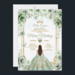 Elegante Sage Green Floral & Gold Quinceñera Einladung<br><div class="desc">Elegante Sage Green Floral & Gold Quinceañera Einladung Mis Quince 15 Anos,  16. Geburtstag Schmetterling.</div>