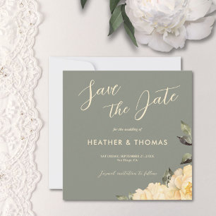 Elegante Sage Green Floral Save the Date Einladung