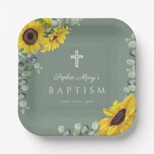 Elegante Sage Green Floral Taufe Pappteller