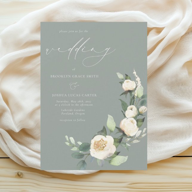 Elegante Sage Green Floral Wedding Einladung (Von Creator hochgeladen)
