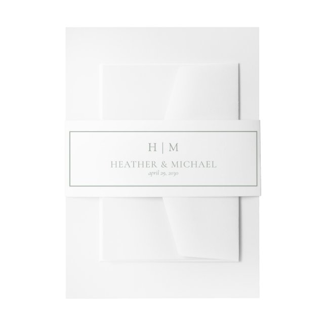 Elegante Sage Green Formal Monogram Wedding Einladungsbanderole (Vorderseite Beispiel)