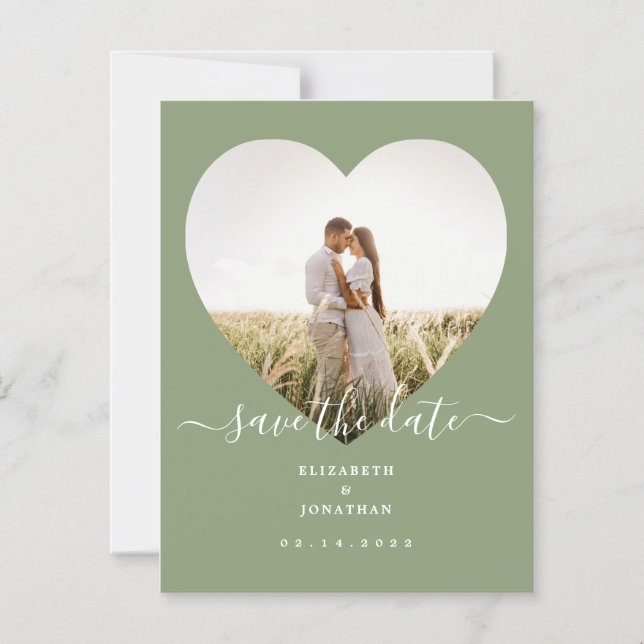 Elegante Sage Green Foto Hochzeit speichern das Da Magneteinladung (Vorderseite)