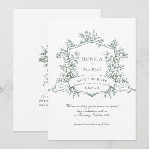 Elegante Sage Green French Garden Blume Hochzeit Save The Date