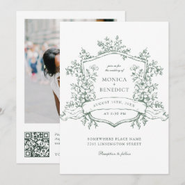 Elegante Sage Green French Garden Wedding QR Code Einladung