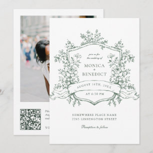 Elegante Sage Green French Garden Wedding QR Code Einladung