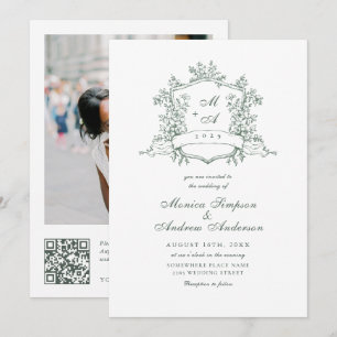 Elegante Sage Green French Garden Wedding QR Code Einladung