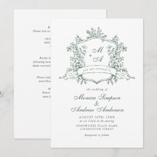 Elegante Sage Green French Rose Garden Wedding Einladung