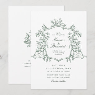 Elegante Sage Green French Rose Garden Wedding Einladung
