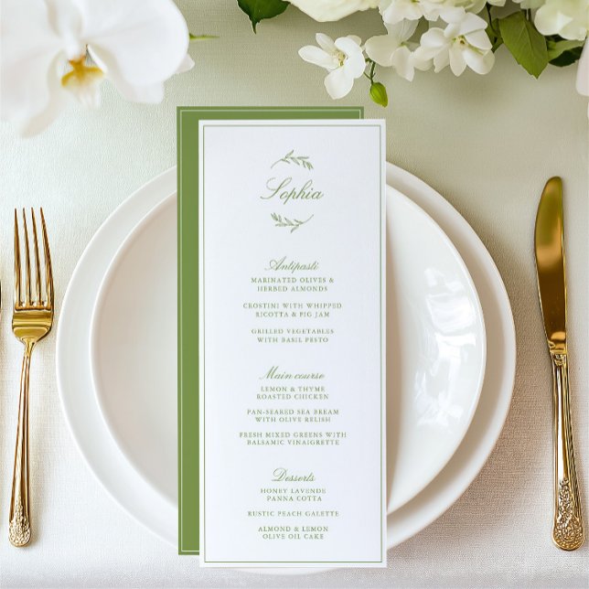 Elegante Sage Green Garden Wedding Guest Name Menü Menükarte (Elegant Sage Green Garden Wedding Guest Name Menu)