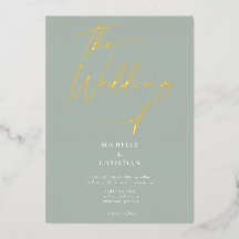 Elegante Sage Green Gold Calligraphy Script Weddin