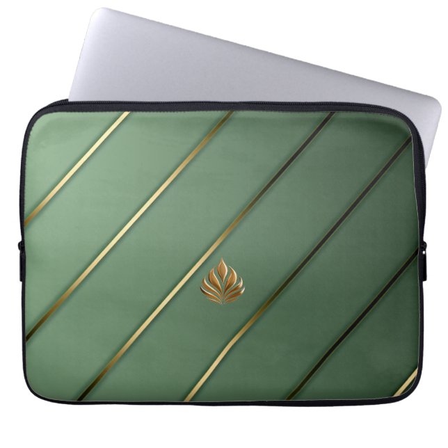 Elegante Sage Green & Gold Laptopschutzhülle (Vorderseite)