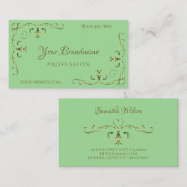 Elegante Sage Green Gold Verziert Corners Ornament Visitenkarte