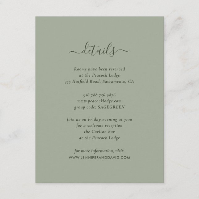 Elegante Sage Green Guest Information Cards Begleitkarte (Vorderseite)