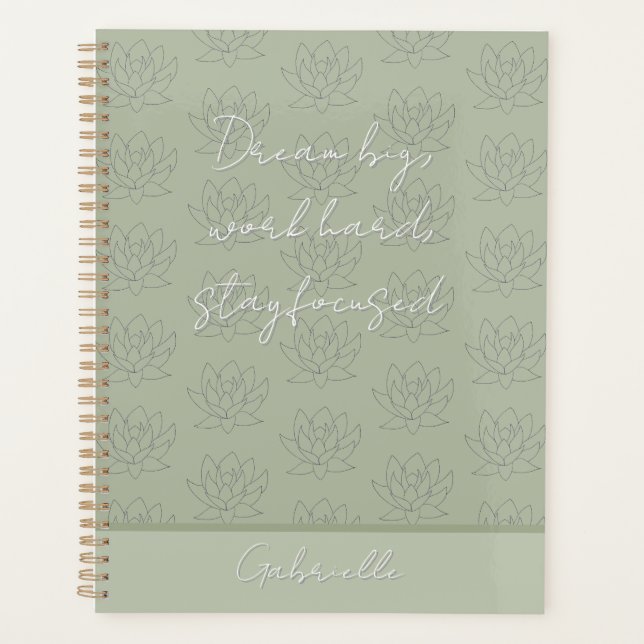 Elegante Sage Green Hübsch Floral Lotus Planer (Vorderseite)