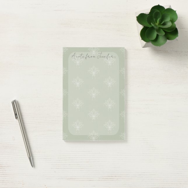 Elegante Sage Green Hübsch Floral Lotus Post-it Klebezettel (Büro)