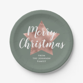 Elegante Sage Green Imitate Gold Star Frohe Weihna Pappteller