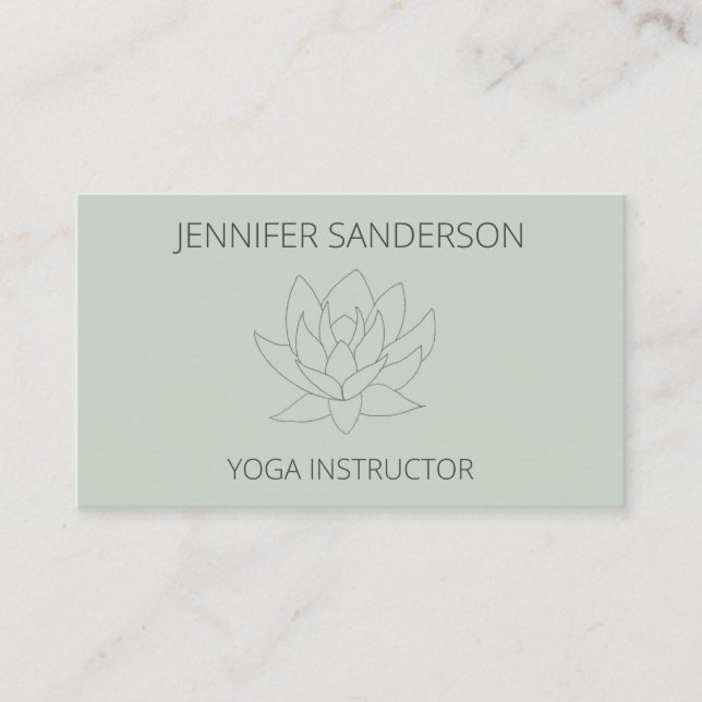 Elegante Sage Green Lotus Blume Minimalistisch Yog Visitenkarte (Vorderseite)