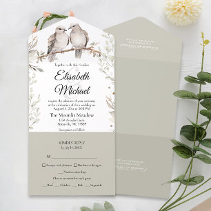 Elegante Sage Green Meal Entree Wedding RSVP All In One Einladung