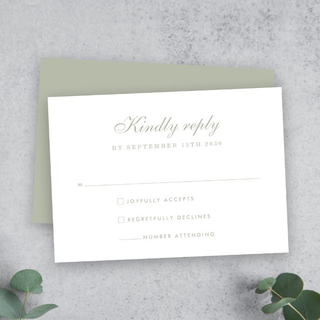 Elegante Sage Green Minimal Wedding RSVP Card (Von Creator hochgeladen)