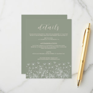 Elegante Sage Green Minimalistisch Boho Floral Wed Begleitkarte